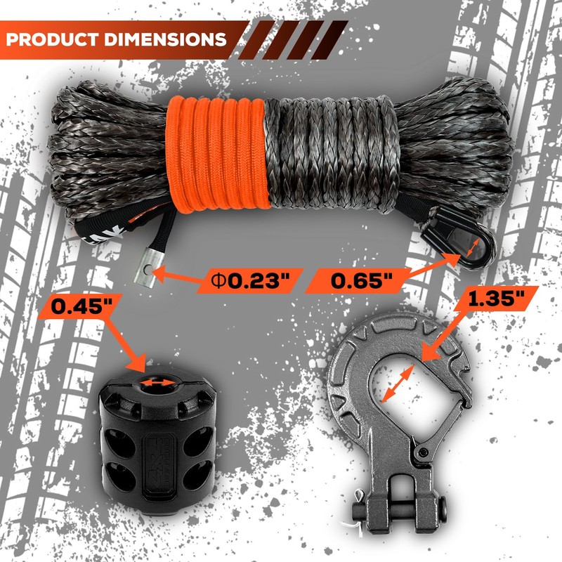 Synthetic Winch Rope Kit, 3/16" x50 ft 8500LBS Winch Cable