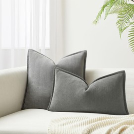 JUSPURBET Dark Grey Herringbone Textured Lumbar Throw Pillow Covers 12x20 inch Set of 2 for Home Decor Living Room Couch Bed Decorative Soft Luxury Chenille Cushion Case with Invisible Zipper