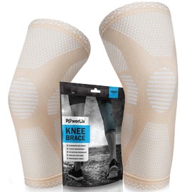 POWERLIX Knee Compression Sleeve (Pair) - Best Knee Brace for Knee Pain for Men & Women – Knee Support for Running, Basketball, Volleyball, Weightlifting, Gym, Workout, Sports