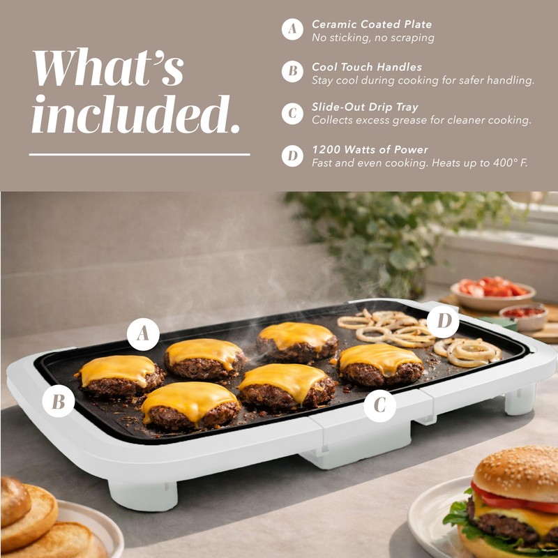 COOK WITH COLOR Electric Griddle 1200W, Nonstick Surface for Pancakes,