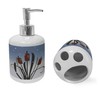 Ambesonne Cattail Soap Dispenser & Toothbrush Holder Set, Illustrated Nature