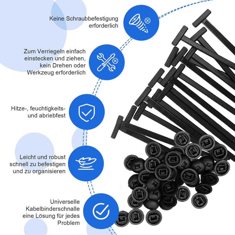 Pack of 100 Universal Cable Tie Buckle, Nylon Cable Ties,