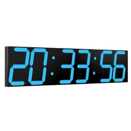 CHKOSDA Digital Wall Clock, Oversize Led Digital Clock Large Display with Auto Dimmer, Huge Countdown Timer with Remote Control, 27" Wide Display, 6 Digits, Wall Mount, Date and Temperature(Ice Blue)