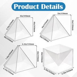 Prasacco 3 Pcs Super Large Clear Silicone Pyramid Molds -4.7'' 6'' 7.5'' Inner Pyramid Resin Mold + 1 Plastic Frame Reusable Silicone Pyramids Molds for Epoxy Resin DIY