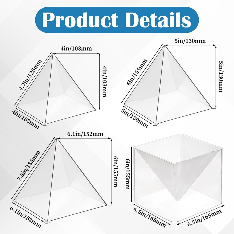 Prasacco 3 Pcs Super Large Clear Silicone Pyramid Molds -4.7''