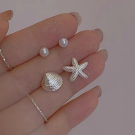 Starfish Earrings for Women Gold Shell Conch Starfish Earrings Summer Beach Jewelry Outfits Accessories
