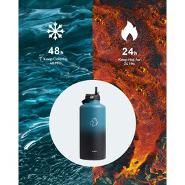 Half Gallon Stainless Steel Water Bottle with Straw Lid and Flex Cap, 87oz Modern Double Vacuum Stainless Steel Water Flask, Cold for 48 Hrs Hot for 24 Hrs Simple Thermo Canteen Mug,Indigo Crush