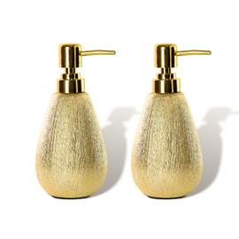 ABBI NIMO Brushed Gold Ceramic Soap Dispenser for Bathroom Kitchen 2 Pack, Luxurious Textured Hand Soap Dispenser for Countertop, 11 oz Refillable Dish Soap Dispenser with Golden Plastic Pump