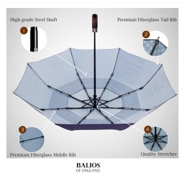 Balios Travel Folding Umbrella with Real Wood Handle Auto Open Close Vented Windproof Canopy - Designed in UK (Pimlico Navy Bronze)