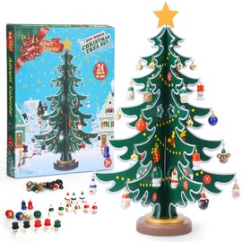 2024 Christmas Advent Calendar, 24 Days Countdown Calendar with Wooden Tabletop Christmas Tree and 36 PCS Ornaments for Boys Girls & Kids Party Favors, Classroom Prizes, Xmas Gift