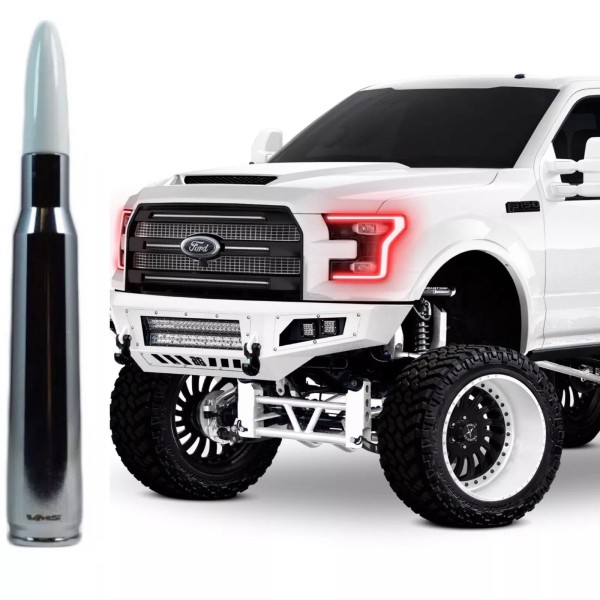 VMS RACING Chrome With White Tip Bullet Antenna for Ford