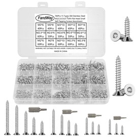 FandWay M2 M2.3 M2.6 M3 Tapping Screws Set, 760 Pieces Torx Self-Tapping Screws, Wood Screws Stainless Steel Countersunk Torx Self Drilling Screws, Small Screws Assortment with T6 T7 T8 T10 Bits