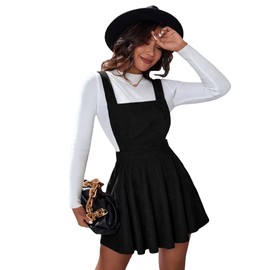 Floerns Women's Criss Cross Back Straps Solid Corduroy Pinafore Overall Dress Black M
