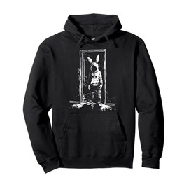 Horror Bunny Mask Man Rabbit Alt Goth Slasher Creepy Door Pullover Hoodie