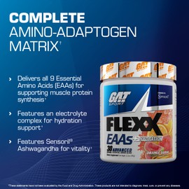 GAT SPORT Flexx EAAs + Hydration, Advanced Essential Amino Acids, 30 Servings (Orange Guava)