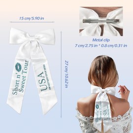 Hair Bow Clip for Short n’ Sweet Tour Concert Merch, White Silky Satin Long Tail Ribbon with Glitter Print for Carpenter Merch, Women & Girls, Fashion Accessories Gift
