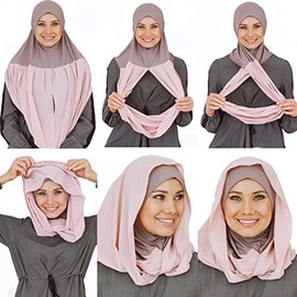 VeilWear Cotton and Shiffon Head Scarf, Instant Hijab, Ready to wear Muslim Accessories for Women (Powder)