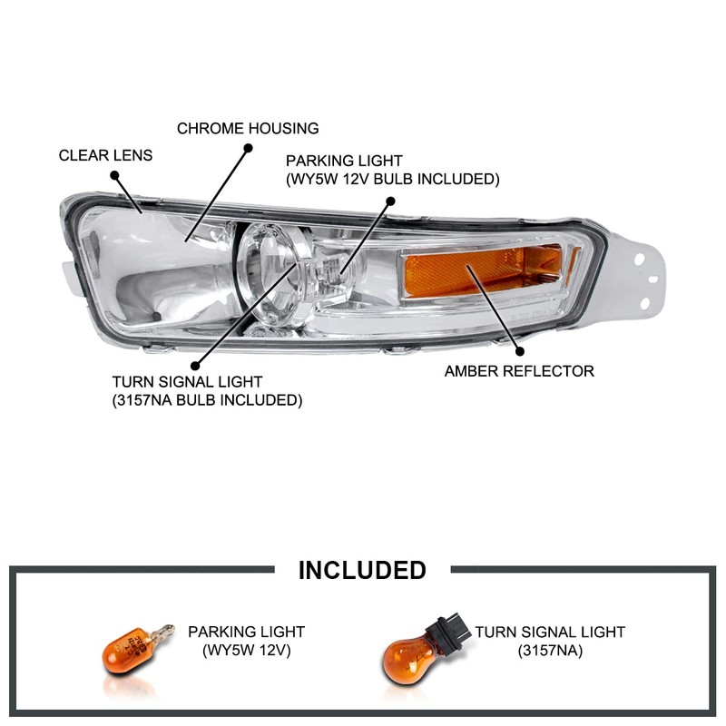 Spec-D Tuning Chrome Housing Clear Lens Bumper Lights Compatible with