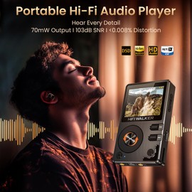 HIFI WALKER H2-128GB MP3 Player Bluetooth 5.2 Hi Res Music Player Flac Digital DSD Lossless Audio Player High Resolution Portable DAP Player, Two-Way Bluetooth, 128GB SD Card+Expandable Memory