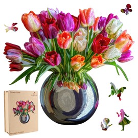 Wooden Puzzles for Adults, Flower-Vase Wooden Jigsaw Puzzles,Plant Unique Shaped Puzzle Gifts for Adults and Kids on Thanksgiving,Challenging Family Puzzle Games(18.7'' x 16.7''-500pcs)