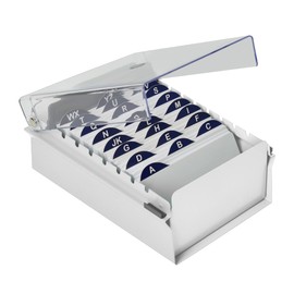 Acrimet 3'' X 5'' Card File Holder Organizer Box Metal Base Heavy Duty (AZ Index Cards 130mm Width x 90mm Height and Divider Included) (White Color with Clear Crystal Plastic Lid Cover)
