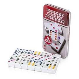 KAV Double 6 Dominoes Set in Gift Tin Box Educational Board Games - Bright Coloured Set for Adults and Kids - 4.75 x 2.4 cm Domino Pieces - Gift Tin Box Size 19 x 11 cm