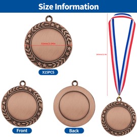 Waltool 15Pcs 3rd Blank Award Medals with Neck Ribbons, Bronze Winner Participation Trophy Metal Prize Gift Your Own Medals Kit for Competitions Sports Meetings Party