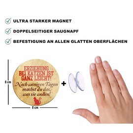 schilderkreis24 - Funny Cats Saying "Erziehung bei Katzen ist ganz leicht!" Magnet Decorative Fridge Magnet Humour Funny Gift Idea Cat Owners or Cats Fans 8 x 8 cm