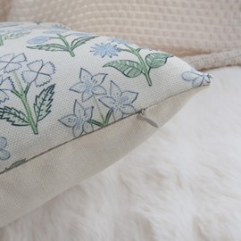 NIULAA Cushion Cover 40 x 40 cm Linen Flowers Cushion Covers Blue Set of 2 Modern Square Sofa Cushion Garden Outdoor Cushion Cuddly Cushion Covers for Living Room Couch Balcony Country House Style