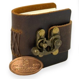 Pocket Penny Journal™ by Pennybandz® – Pressed Penny Book | Holds 15 Coins | Pocket-Size Leather Travel Album | Vintage Brass Clasp | Souvenir Collector Accessory (Rustic Brown Explorer's Leather)