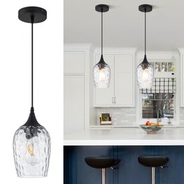 Modern Glass Pendant Lights Kitchen Island, 1-Light Matte Black Pendant Light Fixtures with Hand-Blown Clear Glass, Farmhouse Hanging Light for Kitchen Island, Sink, Dining Room, Bedroom, E26
