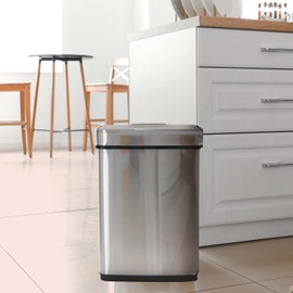 Hanover Home Hands-Free Metal Trash Can with Fingerprint-Resistant Finish and Soft-Close Motion Sensor Lid for Kitchen - 13.2 Gallons (50 Liters) in Stainless Steel