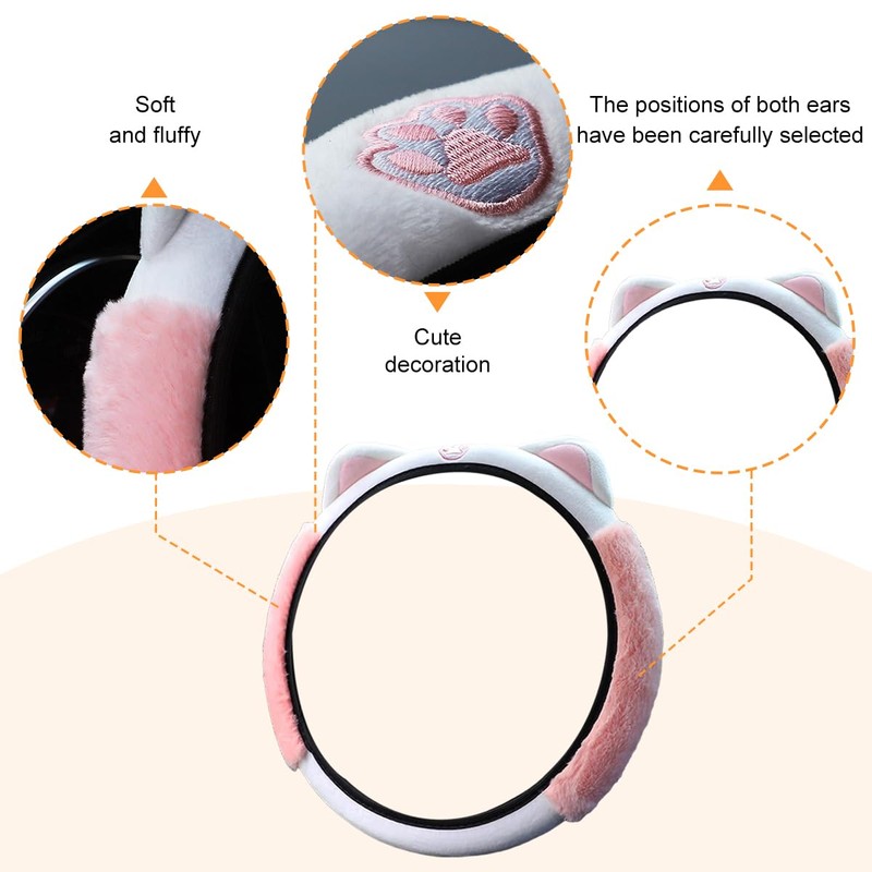 Car Steering Wheel Cover, Elastic Stretch Fluffy Soft Plush Steering