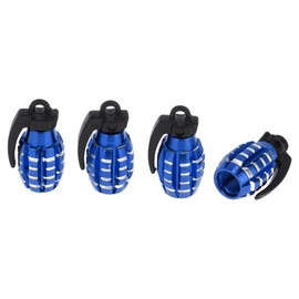 X AUTOHAUX Tire Valve Stem Caps Decorative Blue Small Grenade Style Tyre Valve Dust Covers 7x29mm Aluminum Alloy Plastic 4 Pcs
