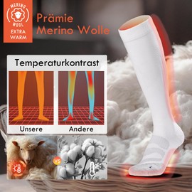 MAGISDU 2 Pairs Merino Ski Socks Men Women Ski Socks Merino Wool Compression Socks 18-25 mmHG Thermal Socks Thrombosis Socks Knee Socks for Snowboard Flight Sporting, White