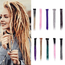 Silk-co Dreadlocks Braiding Hair Extensions All Human Handmade Ombre 24 inch Crochet Braids Reggae Hip-Hop Hairpiece Handmade for Braiding [Black-Dark Purple]