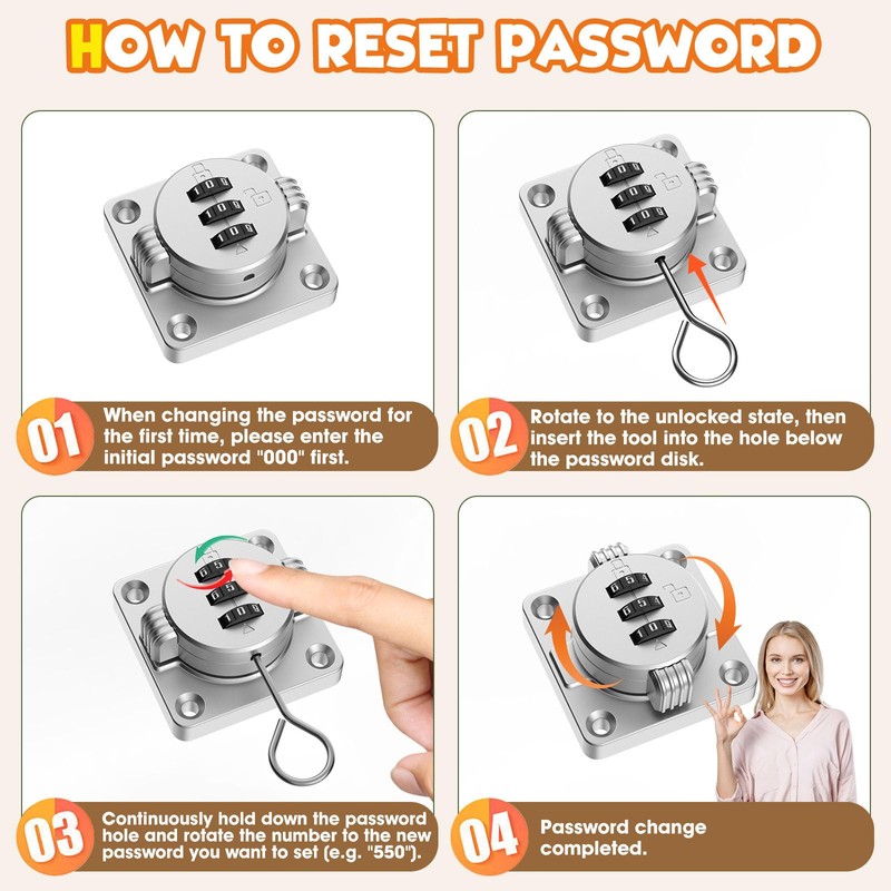 Cabinet Lock with Combination, 3-Digit Combination Drawer Lock, 4.5'' Keyless