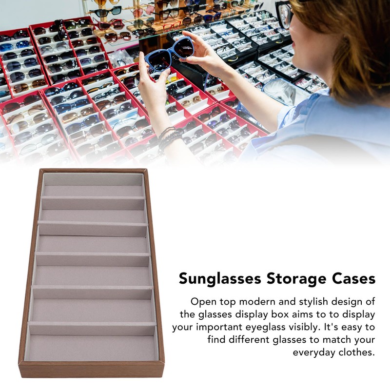 Eyeglass Display Organizer Wood Grain 6 Compartments Glasses Display Tray