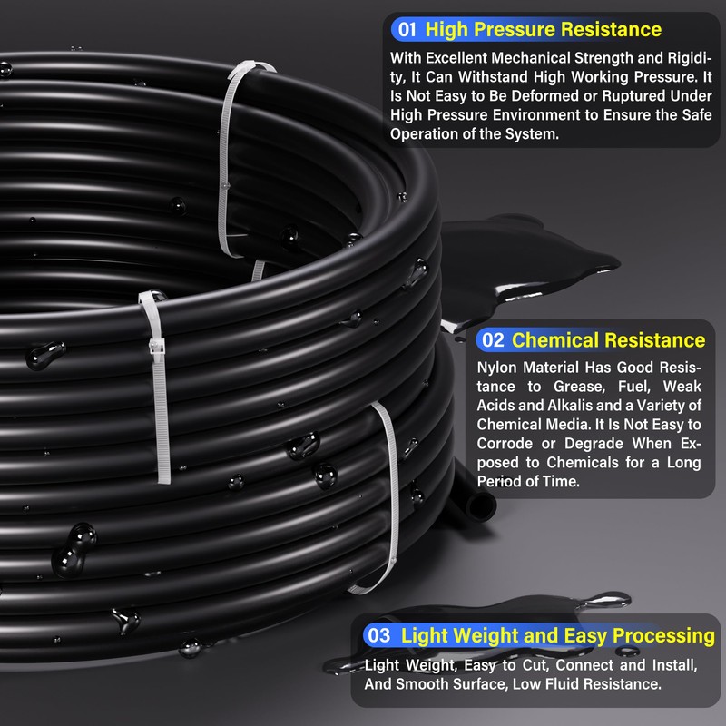 TAILONZ PNEUMATIC Air Line DOT 1/4 inch od Black Pneumatic