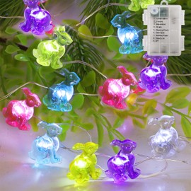 Guirnalda de luces de Pascua, 50 luces LED de 16 pies, coloridas luces decorativas de conejo, funciona con pilas, luces en forma de conejo para interiores y exteriores, 8 modos de iluminación y