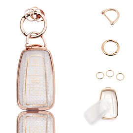 vehicleloong Key Fob Cover Case Shell Keychain for Toyota 2020 2021 2022 2023 2024 2025 RAV4 Camry Corolla Highlander Avalon 4Runner Prius C-HR GR86 Accessories Girly Women, 4 Button, Gold White, TPU