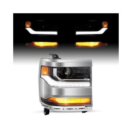 SOCKIR Headlight Assembly Fits for 2016 2017 2018 Chevy Silverado 1500 2019 Chevy Silverado 1500LD HID/Xenon Projector LED DRL Factory Headlamp Chrome Housing Right Passenger Side