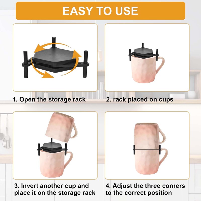 Marjoramy Pack of 6 Cup Stackers, Black Cup Holder, Stackable