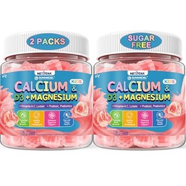Kids Calcium Gummies + D3 & Magnesium for 4+, with Calcium Citrate Calcium Gluconate, Calcium Lactate,Probiotics & Prebiotics for Children Bone Health,Muscle Support,Digestive Health,Sugar Free 120Cts