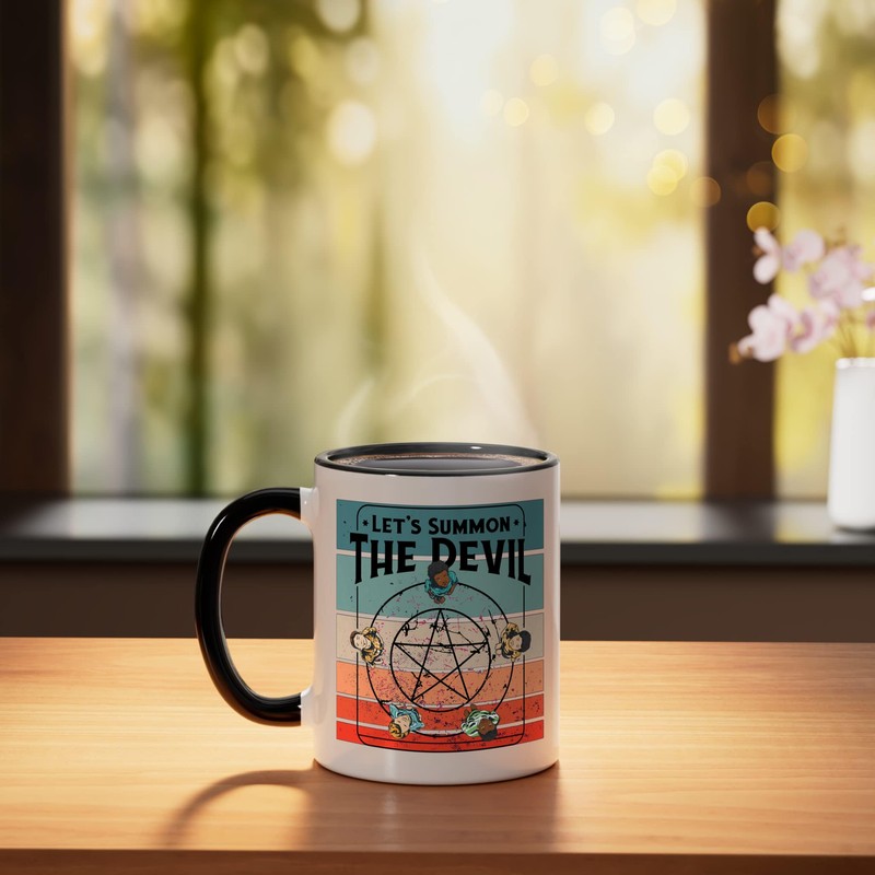 Summon the Devil's Pentagram with Supernatural Dark Ceramic Mug, Black/White