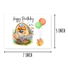 ABSMDesigns Pomeranian Birthday Card - Cute Pomeranian Dog Card - Dog With Balloons Card - Pomeranian Happy Birthday Card - Happy Card