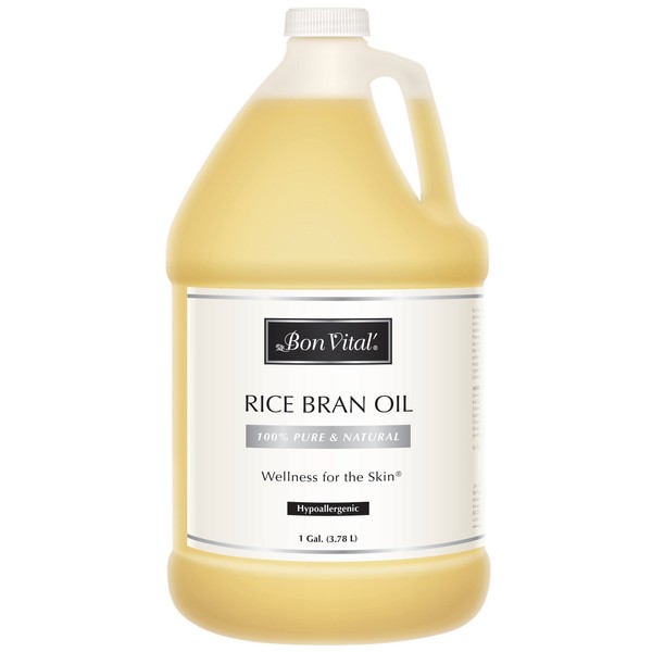 Bon Vital' Rice Bran Oil, 100% Pure and Cold Pressed Carrier Oils for Diffusers, Professional Massage Oil, Best Beauty Secret for Soft & Smooth Skin, Moisturizer & Sore Muscle Relief, 1 Gallon Bottle