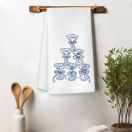 XYDEG Gifts for Champagnes Lovers Kitchen Towels, Coquette Bow Champagne Glass Dish Tea Bar Towels for Kitchen Decor, Minimalist Linear Champagne Coupe Decorative Hand Towels, 16x24 Inch