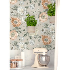 RoomMates Vintage Poppy Orange Peel and Stick Wallpaper, RMK12811PL