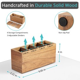 Bivvclaz Pencil Pen Holder for Desk, Acacia Wood Office Desk Organizers and Accessories with 4 Slots for Countertop, Makeup Brush Holder Organizer for Bathroom Vanity, Silverware Caddy for Party